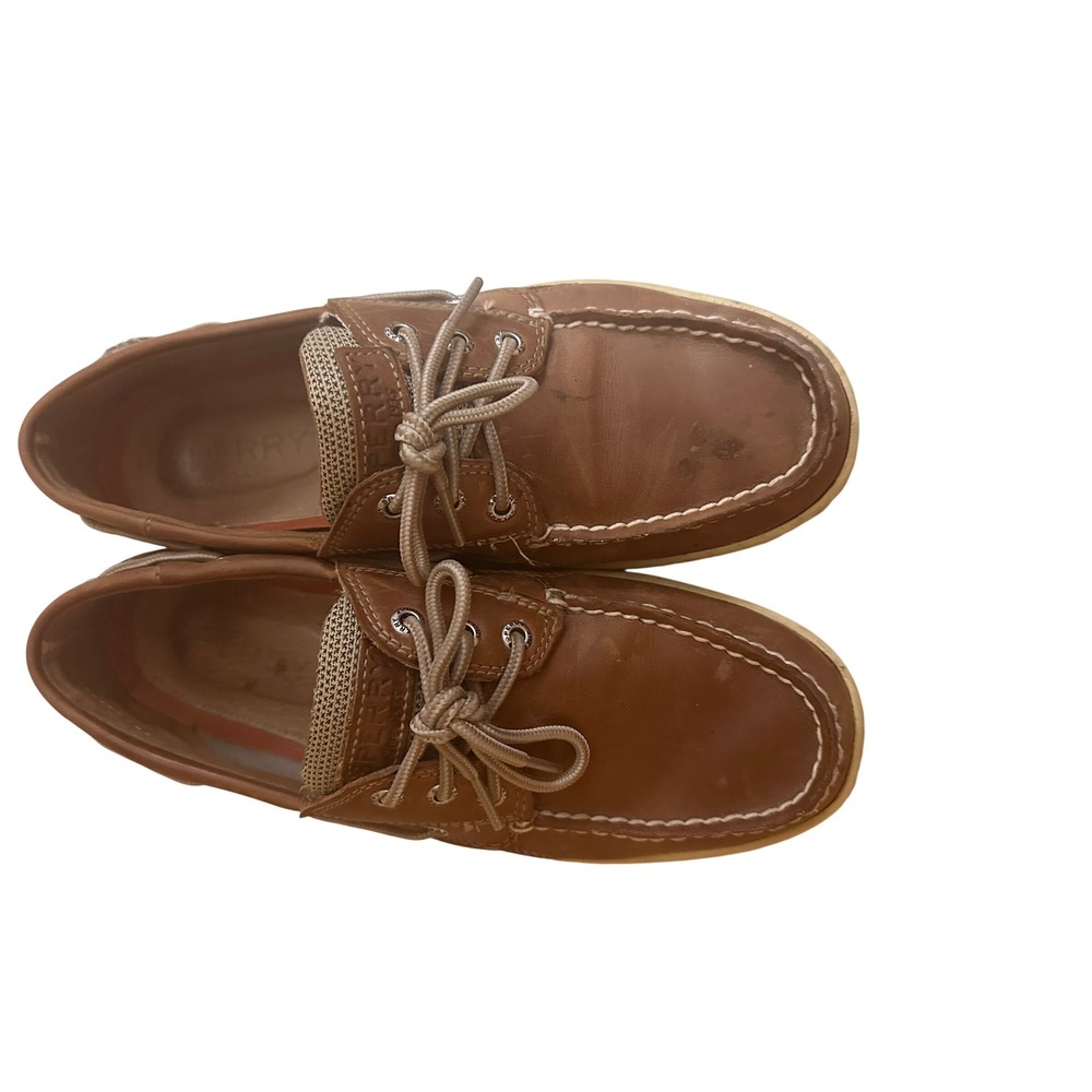 Sperry Top-Sider Mens Tan Leather Mesh Boat Shoes Loafers Nautical Classic
